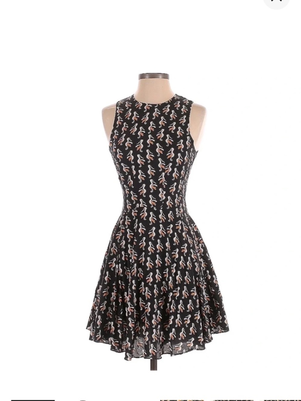H&M Sleeveless Black Fit-and-Flare Dress with Pelican Motif size 12